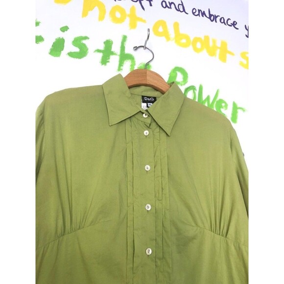 Y2K D & G. DOLCE & GABBANA. Green Tuxedo Blouse. Extra Large. AS IS. STAINED - Picture 4 of 10
